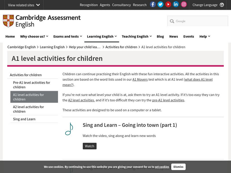 University of Cambridge: English: A1 Level Activities for Children Whiteboard University of Cambridge: English: A1 Level Activities for Children Whiteboard