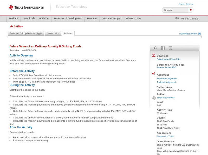 Texas Instruments: Future Value of an Ordinary Annuity & Sinking Funds Activity