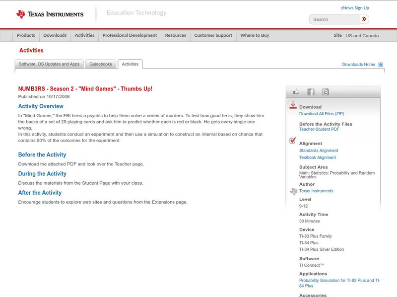 Texas Instruments: Numb3 Rs: Thumbs Up! Activity Texas Instruments: Numb3 Rs: Thumbs Up! Activity