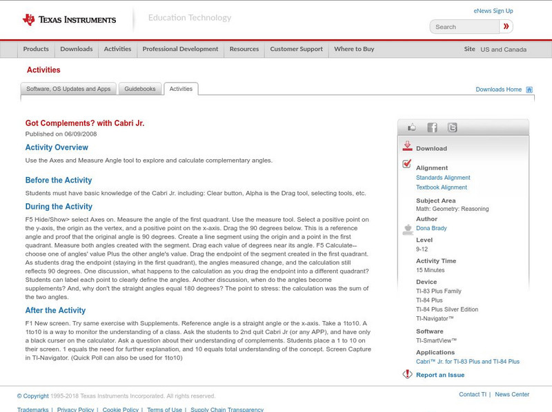Texas Instruments: Got Complements? With Cabri Jr. Activity