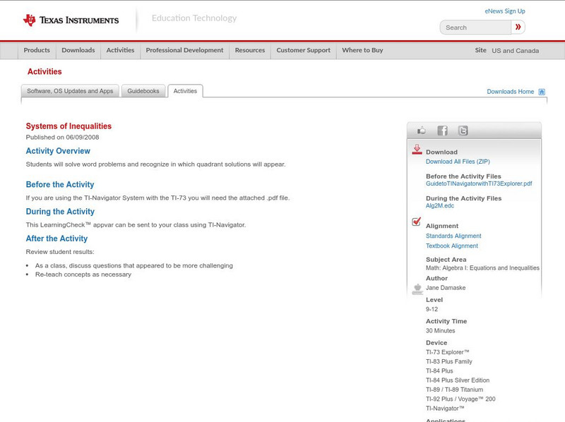Texas Instruments: Systems of Inequalities Activity Texas Instruments: Systems of Inequalities Activity