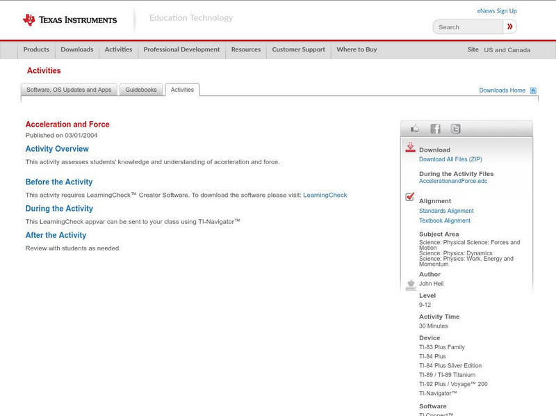 Texas Instruments: Acceleration and Force Activity Texas Instruments: Acceleration and Force Activity