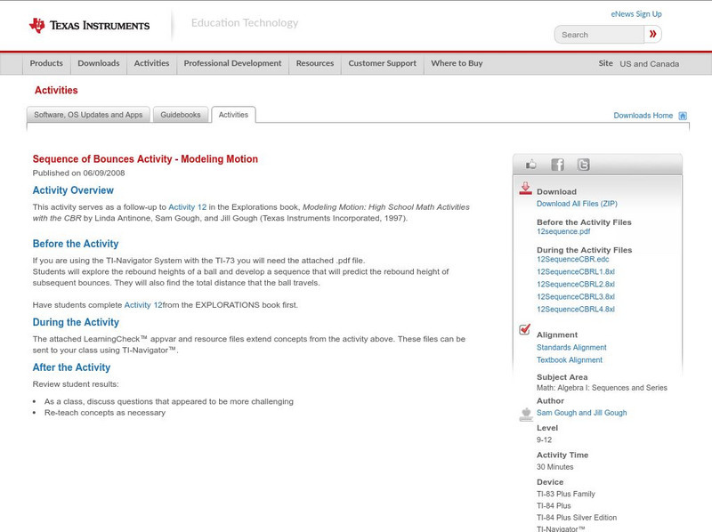 Texas Instruments: Sequence of Bounces Activity Modeling Motion Activity