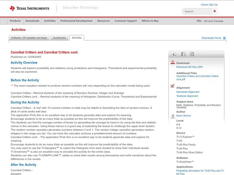 Texas Instruments: Cannibal Critters and Cannibal Critters Cont. Activity Texas Instruments: Cannibal Critters and Cannibal Critters Cont. Activity