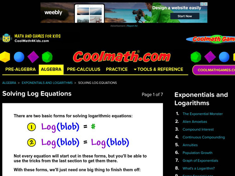 Coolmath: Solving Log Equations Interactive Coolmath: Solving Log Equations Interactive