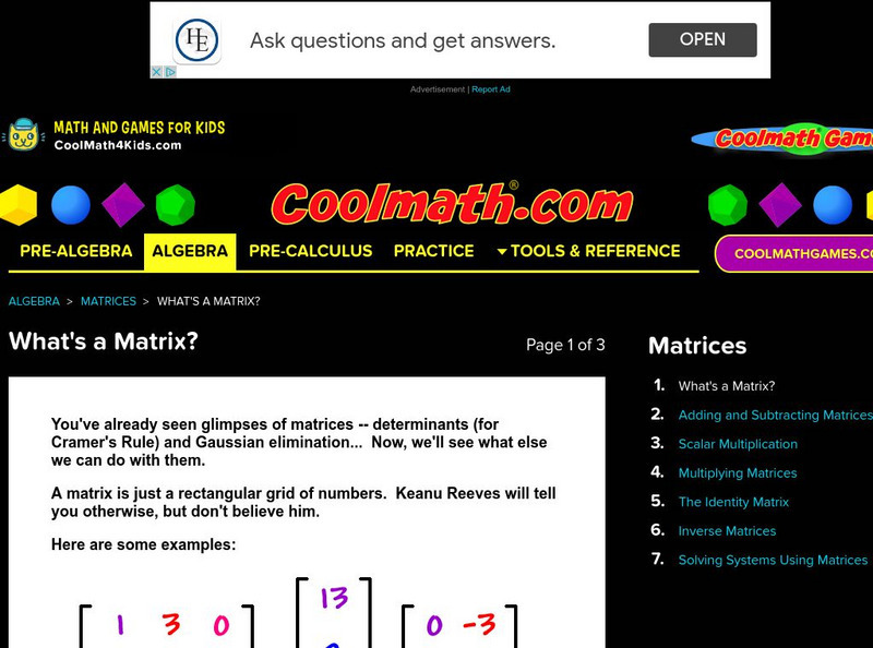Coolmath: What's a Matrix? Interactive Coolmath: What's a Matrix? Interactive