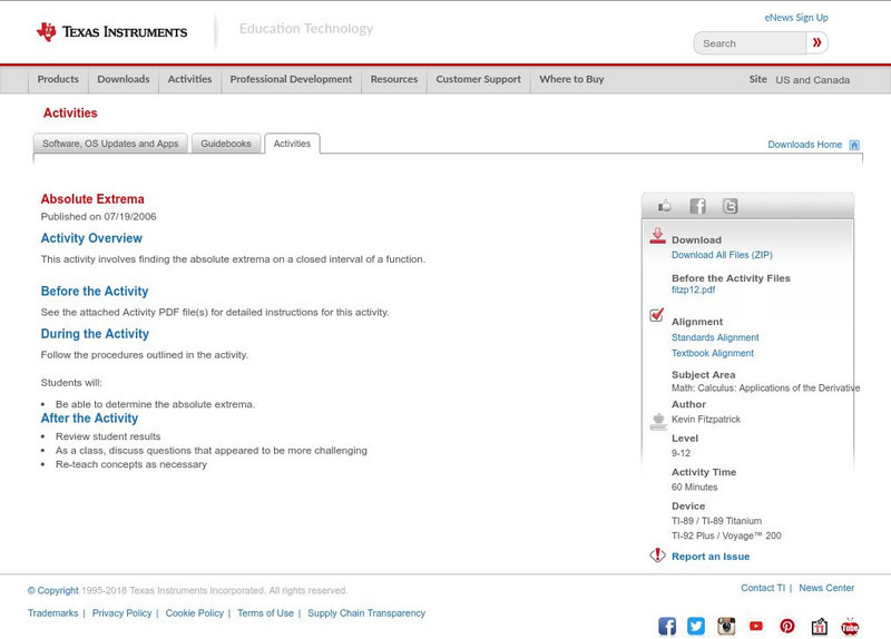 Texas Instruments: Absolute Extrema Activity Texas Instruments: Absolute Extrema Activity