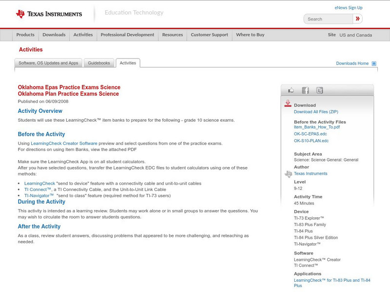 Texas Instruments: Oklahoma Epas and Plan Practice Exams for Science Activity