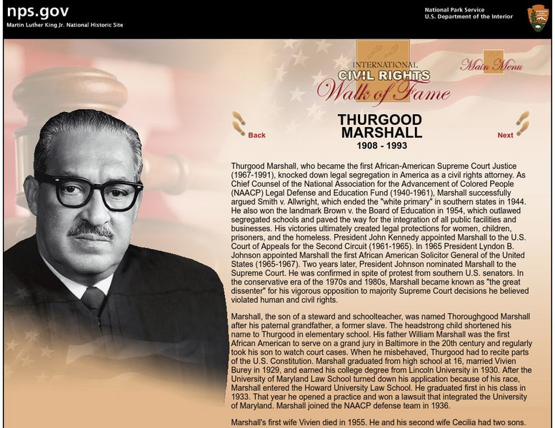 National Park Service: International Civil Rights Walk of Fame: Thurgood Marshall Handout National Park Service: International Civil Rights Walk of Fame: Thurgood Marshall Handout