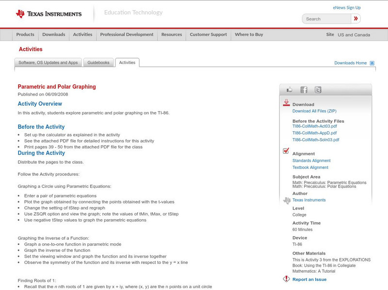 Texas Instruments: Parametric and Polar Graphing Activity Texas Instruments: Parametric and Polar Graphing Activity