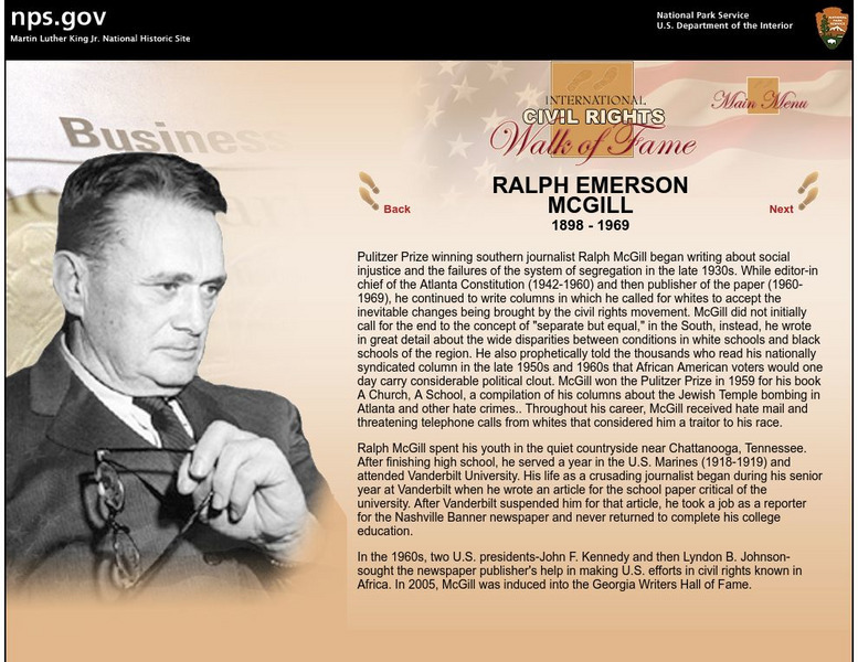 National Park Service: International Civil Rights Walk of Fame: Ralph Mc Gill Handout National Park Service: International Civil Rights Walk of Fame: Ralph Mc Gill Handout