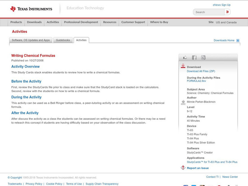 Texas Instruments: Writing Chemical Formulas Activity
