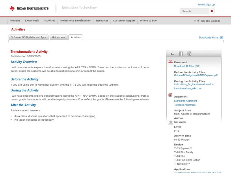 Texas Instruments: Transformations Activity Activity Texas Instruments: Transformations Activity Activity