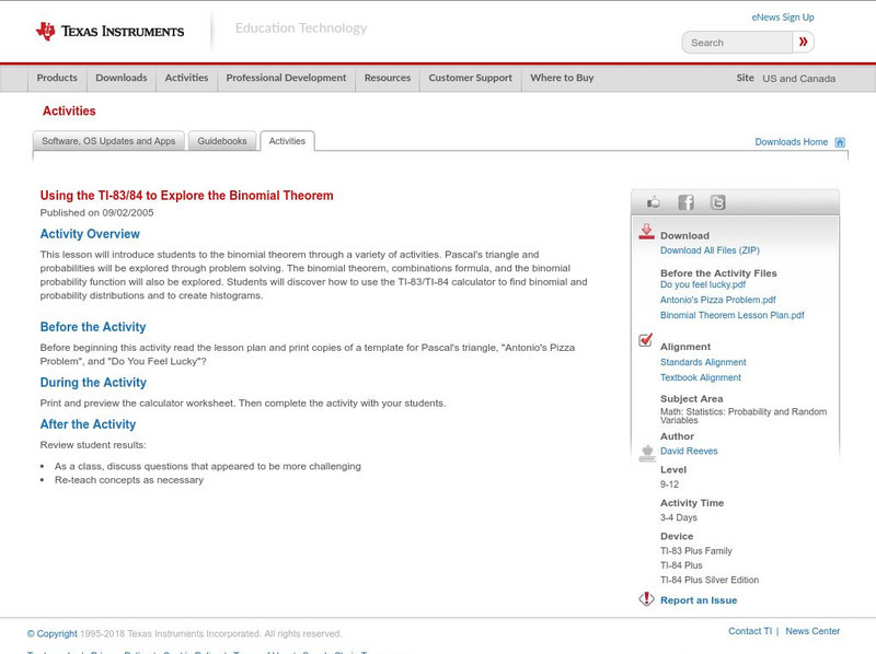 Texas Instruments: Using the Ti 83/84 to Explore the Binomial Theorem Activity