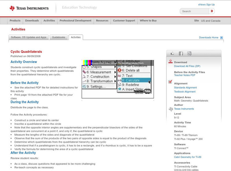 Texas Instruments: Cyclic Quadrilaterals Activity Texas Instruments: Cyclic Quadrilaterals Activity