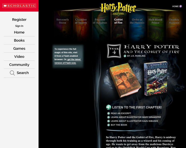 Scholastic Harry Potter and the Goblet of Fire Website for 3rd 8th Grade Lesson