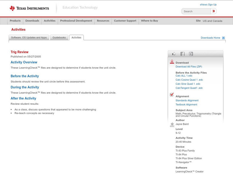 Texas Instruments: Trig Review Activity Texas Instruments: Trig Review Activity