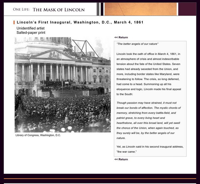 National Portrait Gallery: The Mask of Lincoln: Lincoln's First Inaugural Website National Portrait Gallery: The Mask of Lincoln: Lincoln's First Inaugural Website