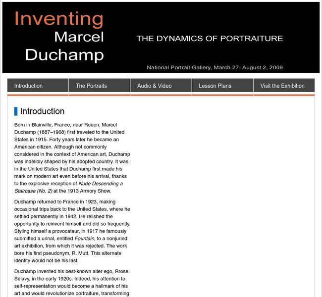 National Portrait Gallery: Inventing Marcel Duchamp:the Dynamics of Portraiture Website National Portrait Gallery: Inventing Marcel Duchamp:the Dynamics of Portraiture Website