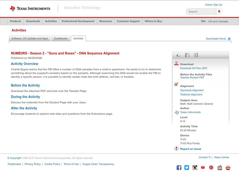 Texas Instruments: Numb3 Rs: Dna Sequencing Alignment Activity Texas Instruments: Numb3 Rs: Dna Sequencing Alignment Activity