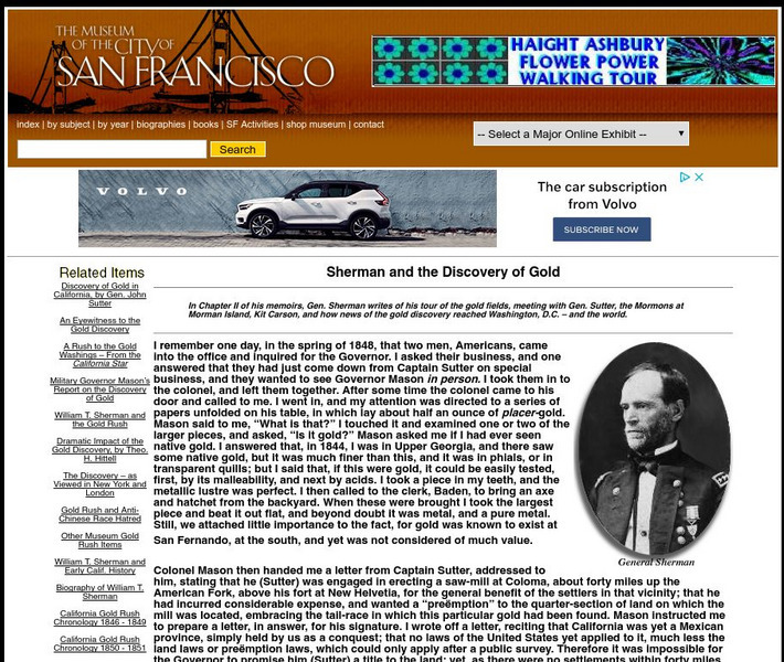 Virtual Museum of the City of San Francisco: Sherman and the Discovery of Gold Primary Virtual Museum of the City of San Francisco: Sherman and the Discovery of Gold Primary
