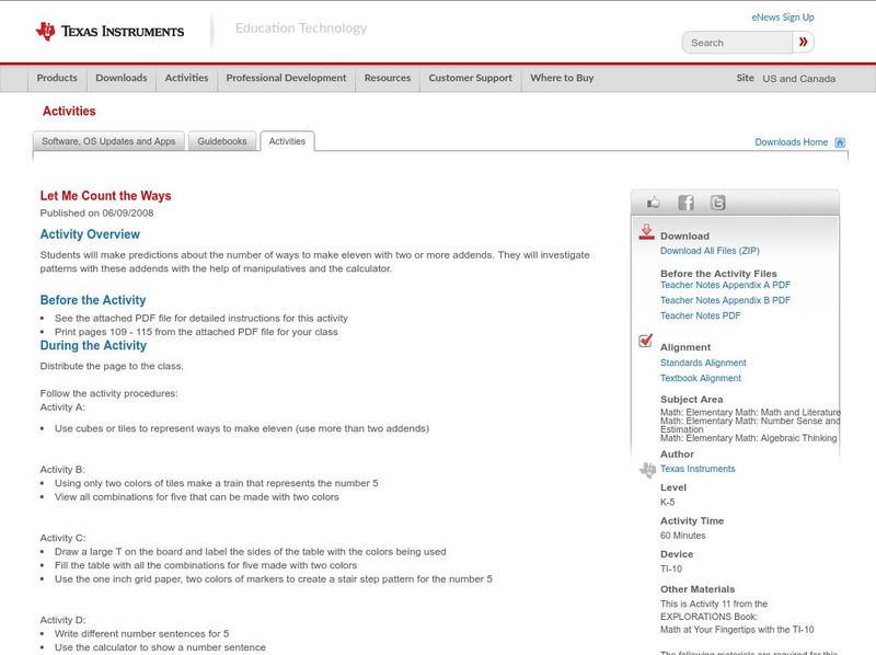 Texas Instruments: Let Me Count the Ways Activity