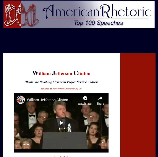 American Rhetoric: William Jefferson Clinton: Oklahoma Bombing Memorial Address Primary American Rhetoric: William Jefferson Clinton: Oklahoma Bombing Memorial Address Primary