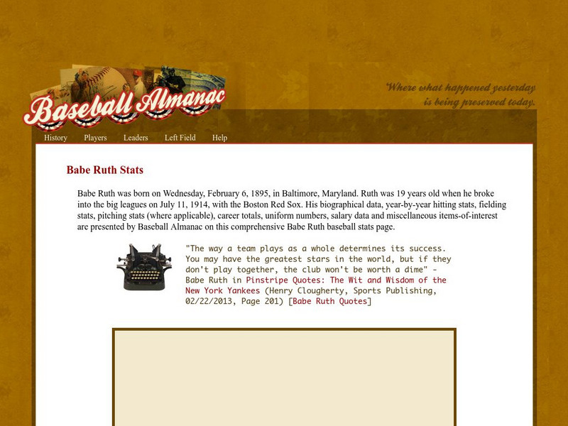 Baseball Almanac: Babe Ruth Baseball Stats Handout Baseball Almanac: Babe Ruth Baseball Stats Handout