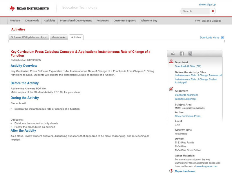 Texas Instruments: Key Curriculum Press Calculus: Concepts & Applications Activity