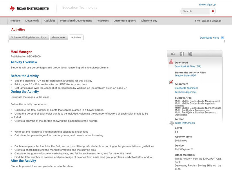 Texas Instruments: Meal Manager Activity Texas Instruments: Meal Manager Activity