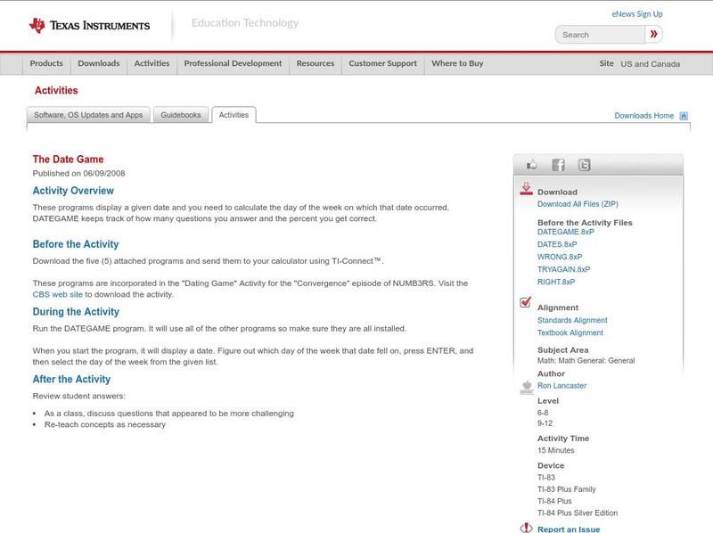 Texas Instruments: The Date Game Activity Texas Instruments: The Date Game Activity