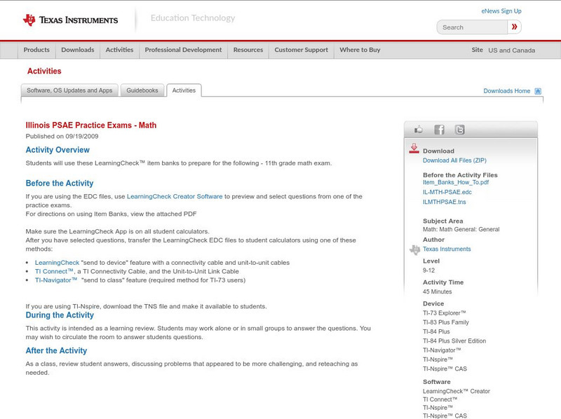 Texas Instruments: Illinois Psae Practice Exams Math Activity