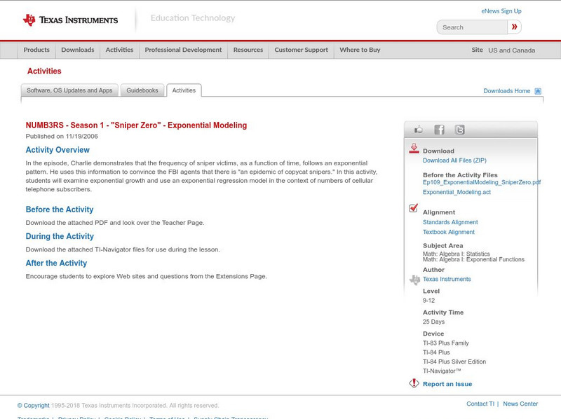 Texas Instruments: Numb3 Rs: Exponential Modeling Activity Texas Instruments: Numb3 Rs: Exponential Modeling Activity