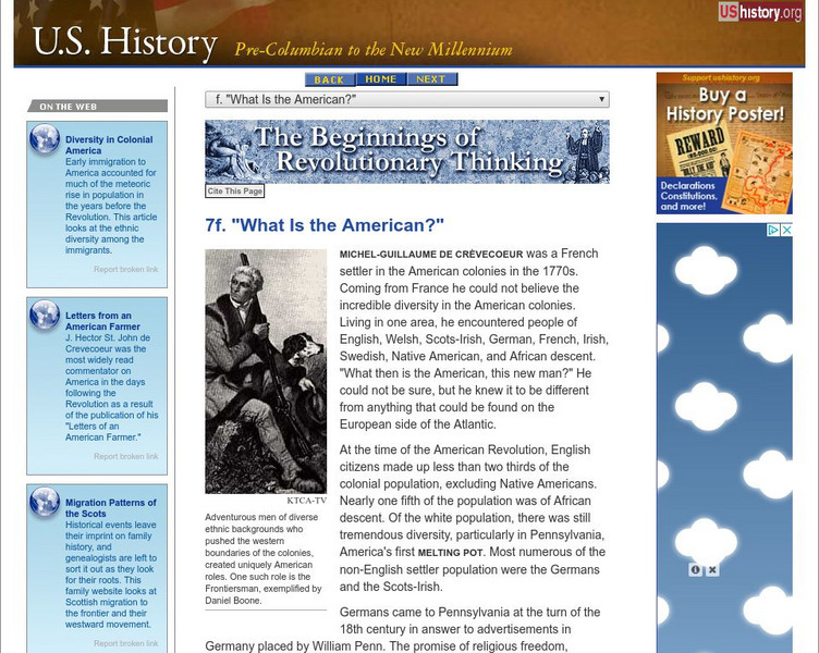U.s. History: Beginnings of Revolutionary Thinking: What Is the American? Website U.s. History: Beginnings of Revolutionary Thinking: What Is the American? Website