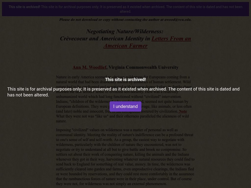 Negotiating Nature/wilderness: Crevecouer and American Identity Website Negotiating Nature/wilderness: Crevecouer and American Identity Website