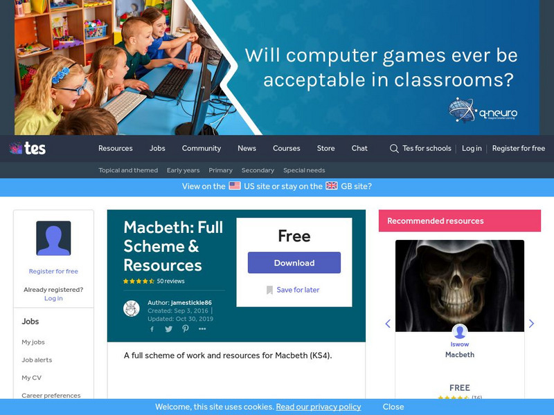 Tes: Macbeth: Full Scheme & Resources Lesson Plan Tes: Macbeth: Full Scheme & Resources Lesson Plan