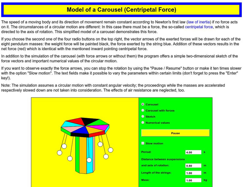 Walter Fendt: Model of a Carousel: Centripetal Force Handout Walter Fendt: Model of a Carousel: Centripetal Force Handout