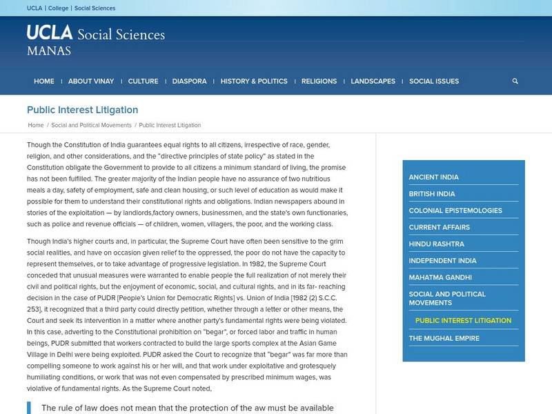Ucla: Manas: History and Politics: Public Interest Litigation Article Ucla: Manas: History and Politics: Public Interest Litigation Article