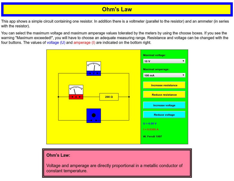 Walter Fendt: Ohm's Law Interactive Walter Fendt: Ohm's Law Interactive