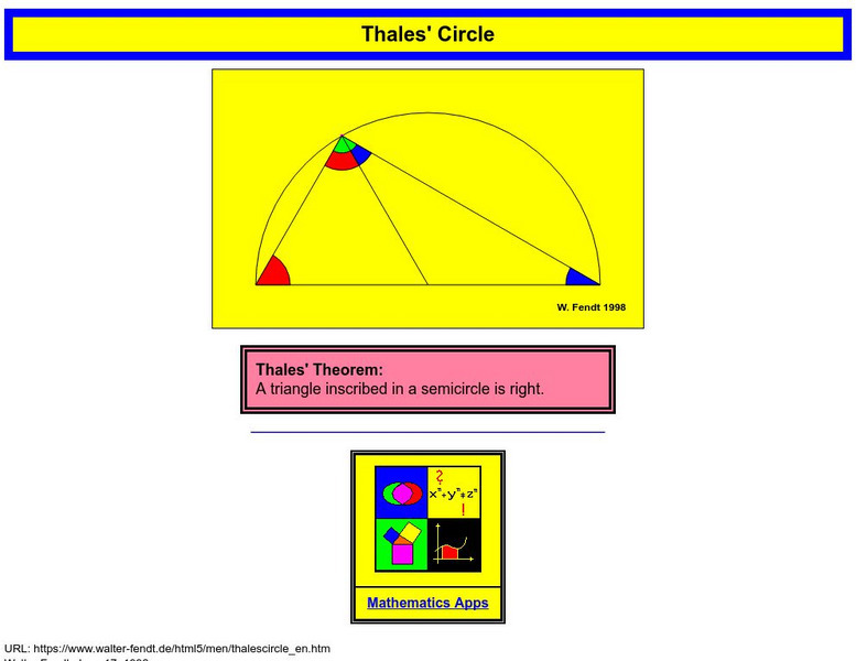 Walter Fendt: Thales' Circle Interactive Walter Fendt: Thales' Circle Interactive