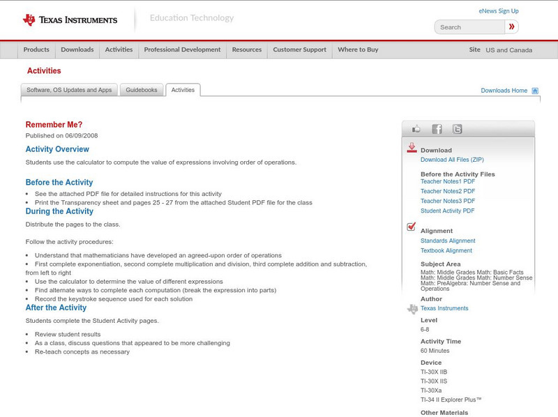 Texas Instruments: Remember Me? Activity