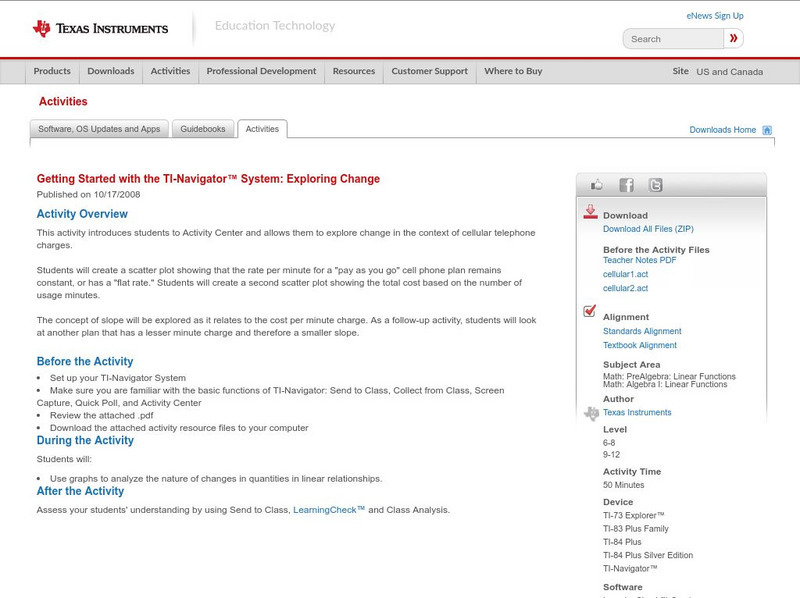 Texas Instruments: Getting Started With the Ti Navigator: Exploring Change Activity Texas Instruments: Getting Started With the Ti Navigator: Exploring Change Activity