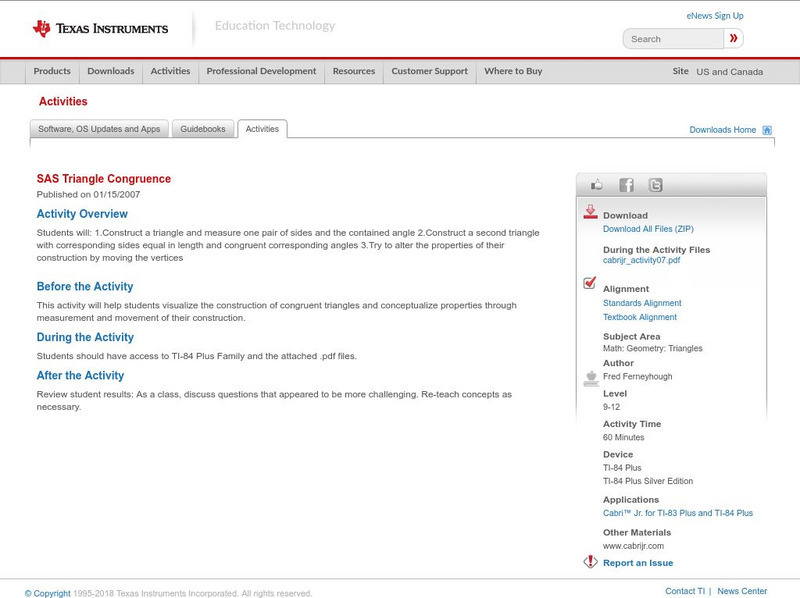 Texas Instruments: Sas Triangle Congruence Lesson Plan Texas Instruments: Sas Triangle Congruence Lesson Plan