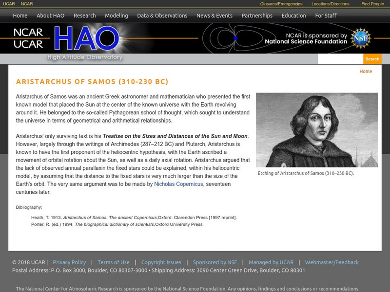 Ucar: High Altitude Observatory: Aristarchus of Samos (310 230 Bc) Handout