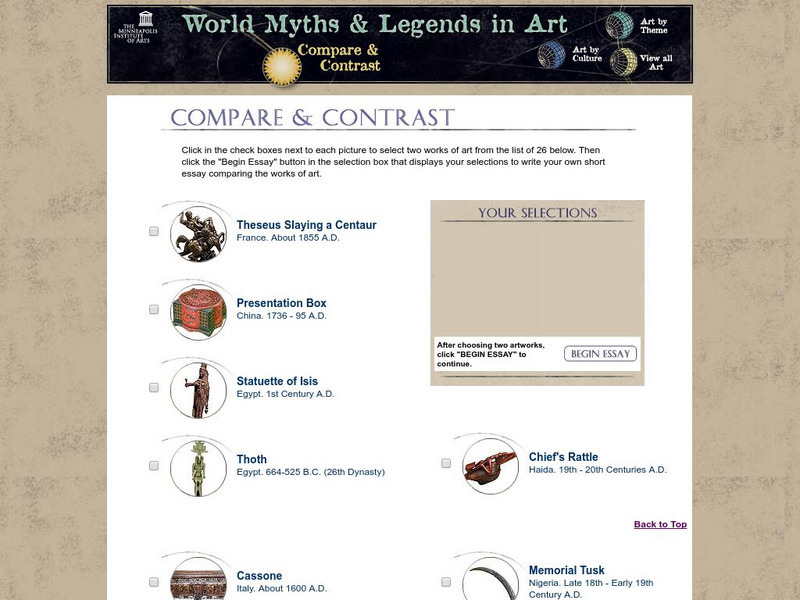 Minneapolis Institute of Arts: World Myths and Legends in Art: Compare/contrast Activity Minneapolis Institute of Arts: World Myths and Legends in Art: Compare/contrast Activity