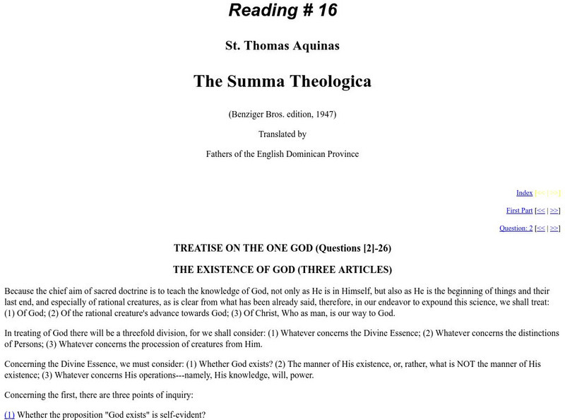 Ets: "The Summa Theologica" by St. Thomas Aquinas Primary