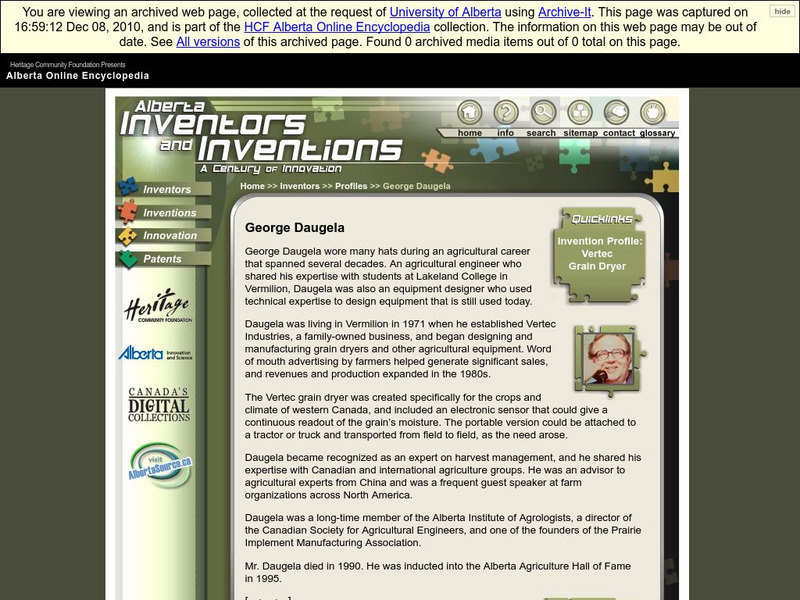 Alberta Online Encyclopedia: Alberta Inventors and Inventions: George Daugela Handout Alberta Online Encyclopedia: Alberta Inventors and Inventions: George Daugela Handout