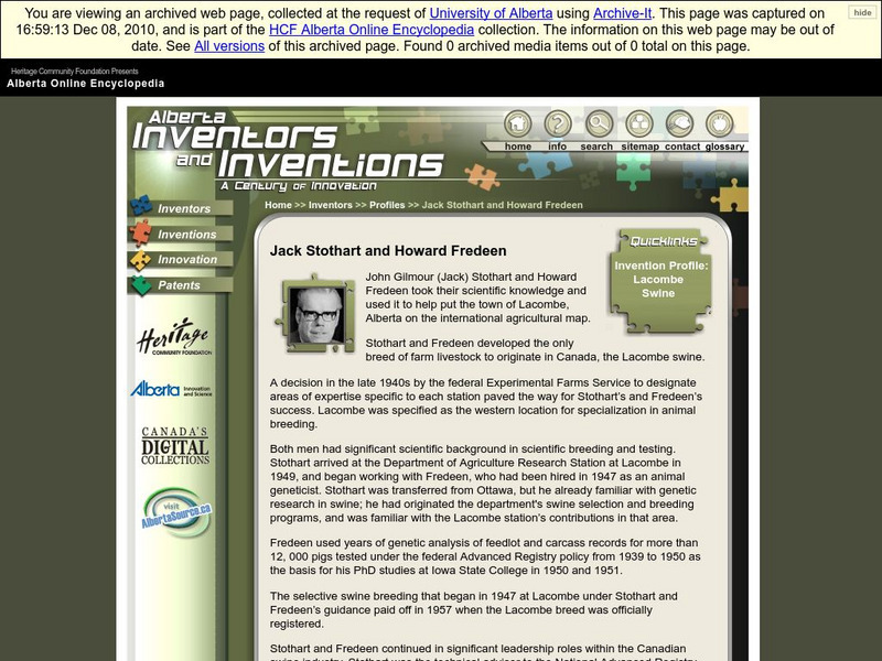 Alberta Online Encyclopedia: Alberta Inventors and Inventions: Jack Stothart and Howard Fredeen Handout Alberta Online Encyclopedia: Alberta Inventors and Inventions: Jack Stothart and Howard Fredeen Handout