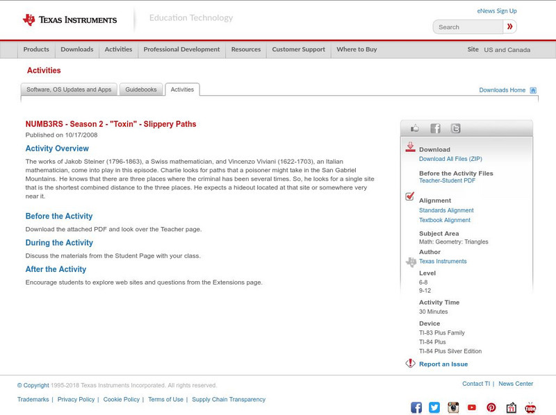 Texas Instruments: Numb3 Rs: Slippery Paths Activity Texas Instruments: Numb3 Rs: Slippery Paths Activity