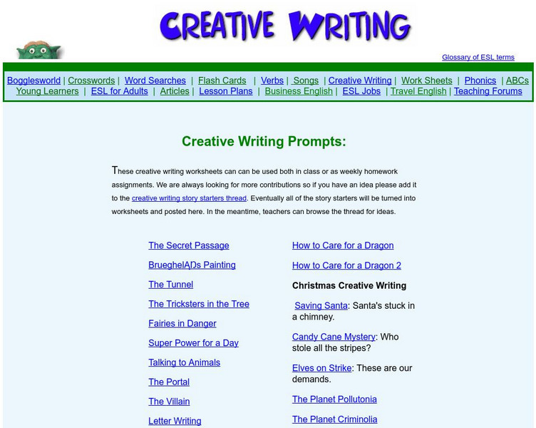 Boggle's World: Creative Writing Worksheets Activity Boggle's World: Creative Writing Worksheets Activity